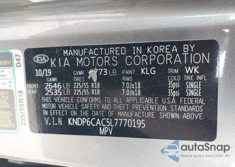 2020 Kia Sportage S z USA, uszkodzony, nr VIN KNDP6CAC5L7770195